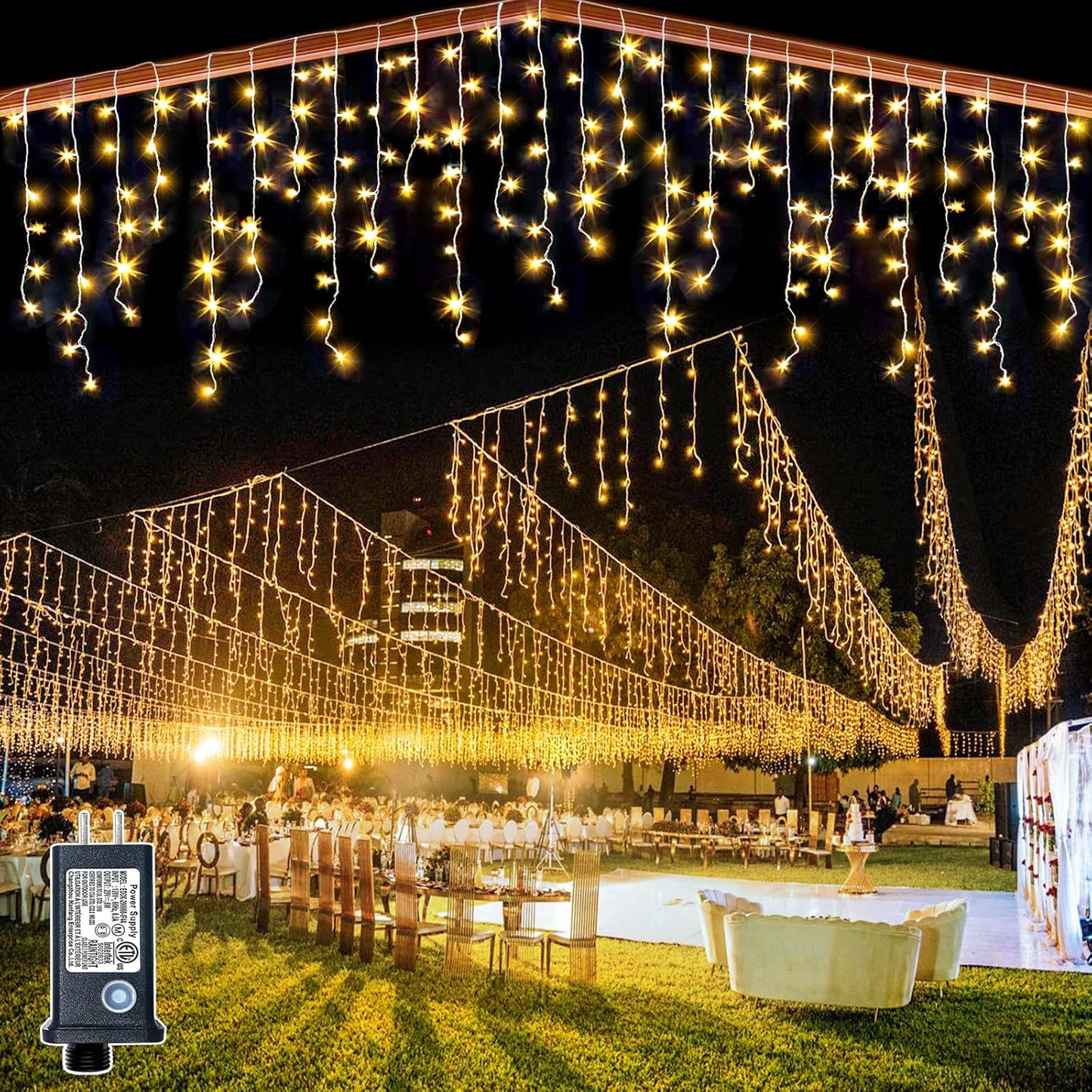 132ft Icicle Lights for Outside - 1280 LED Warm White Twinkle