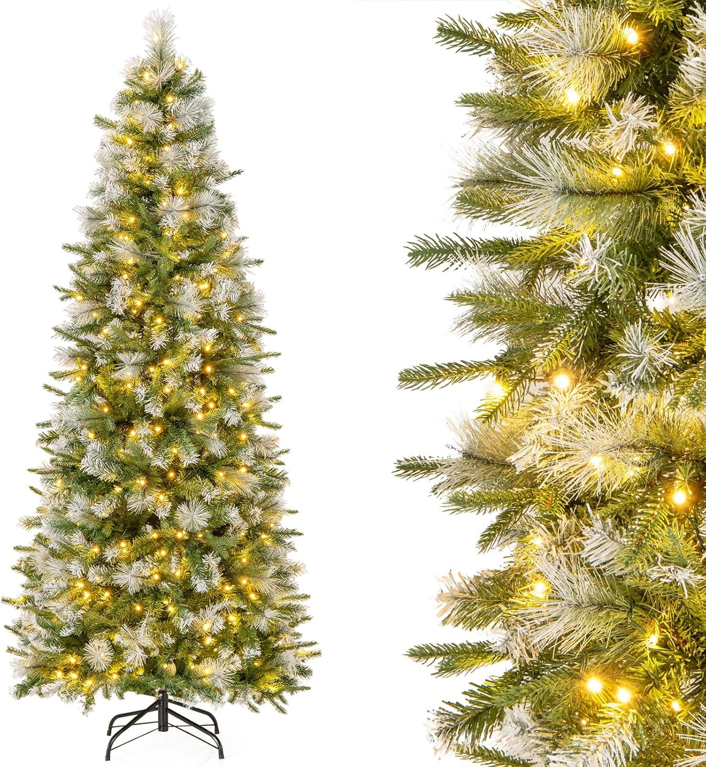 6FT Pre-Lit Flocked Pencil Christmas Tree for Festive Decor