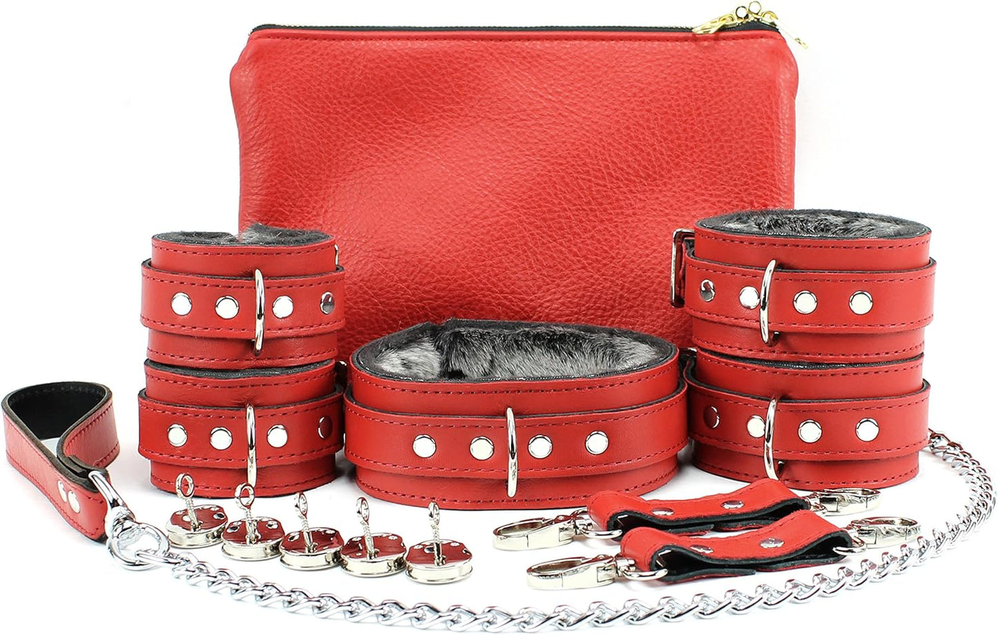 Barcelona 7-Piece Set Chic Top Grain Leather Cuffs and Leash