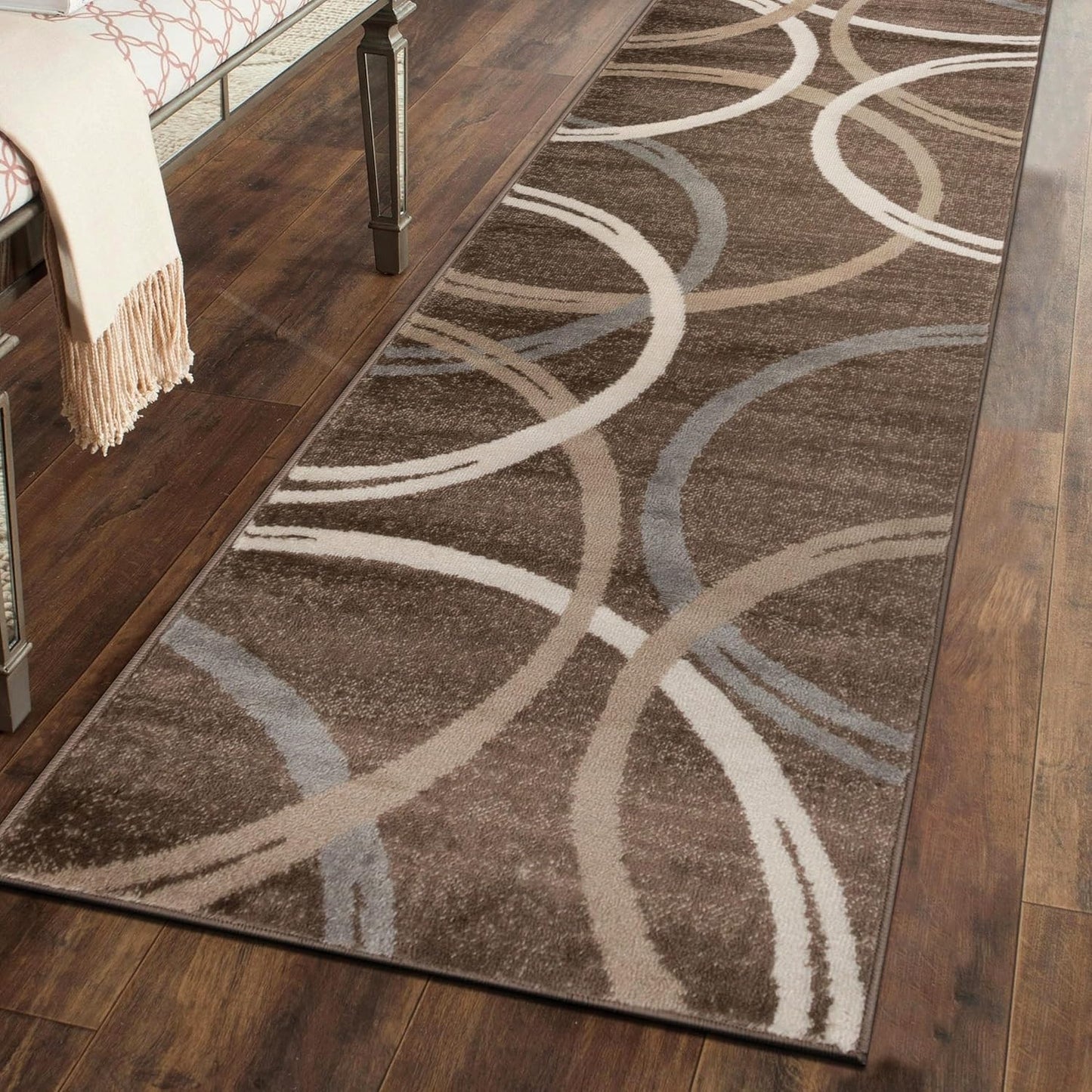 Rugshop Modern Wavy Circles Design Runner Rug for Hallways