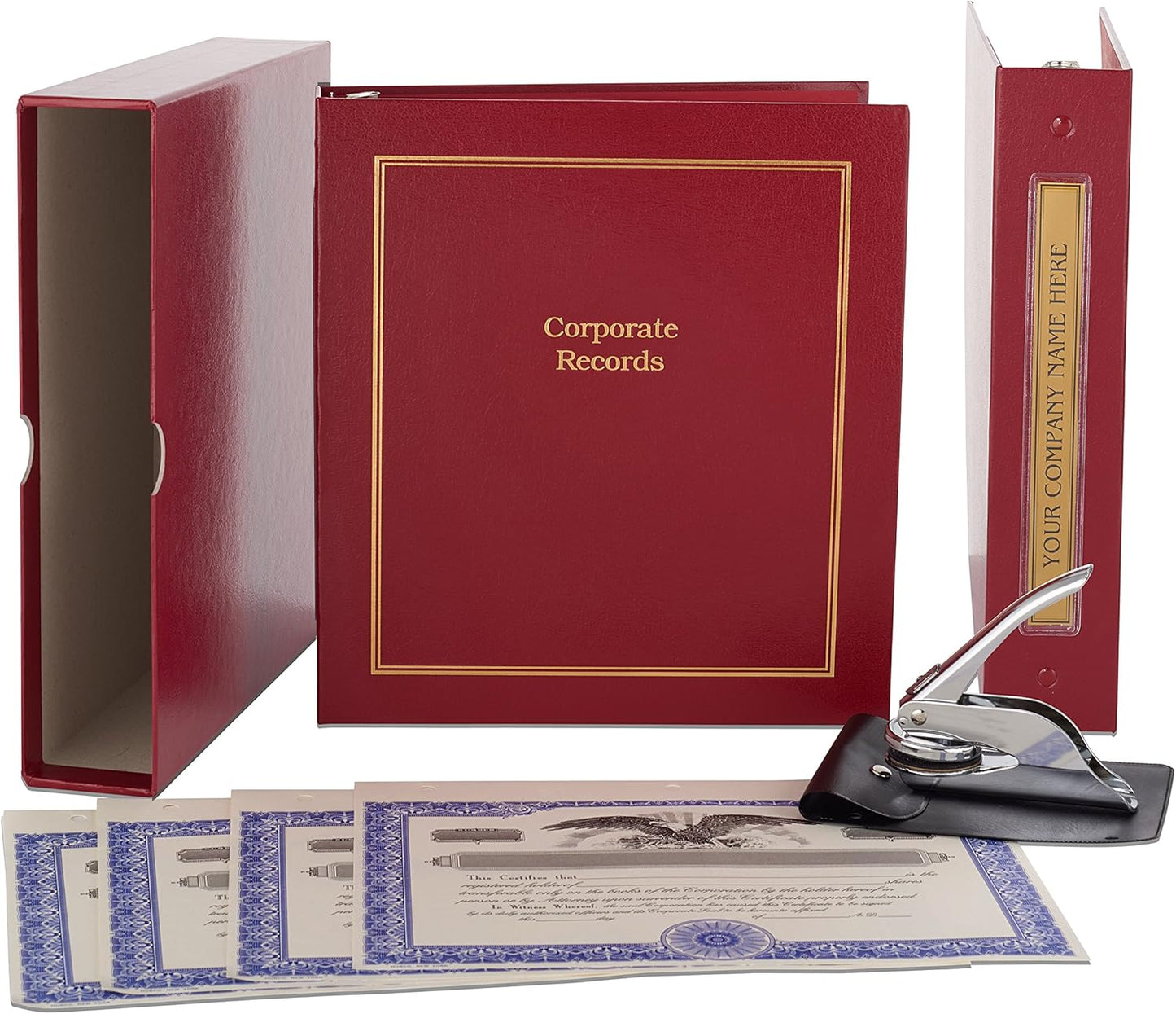 Corporate Kit Red Binder with Slipcase and Stock Certificates