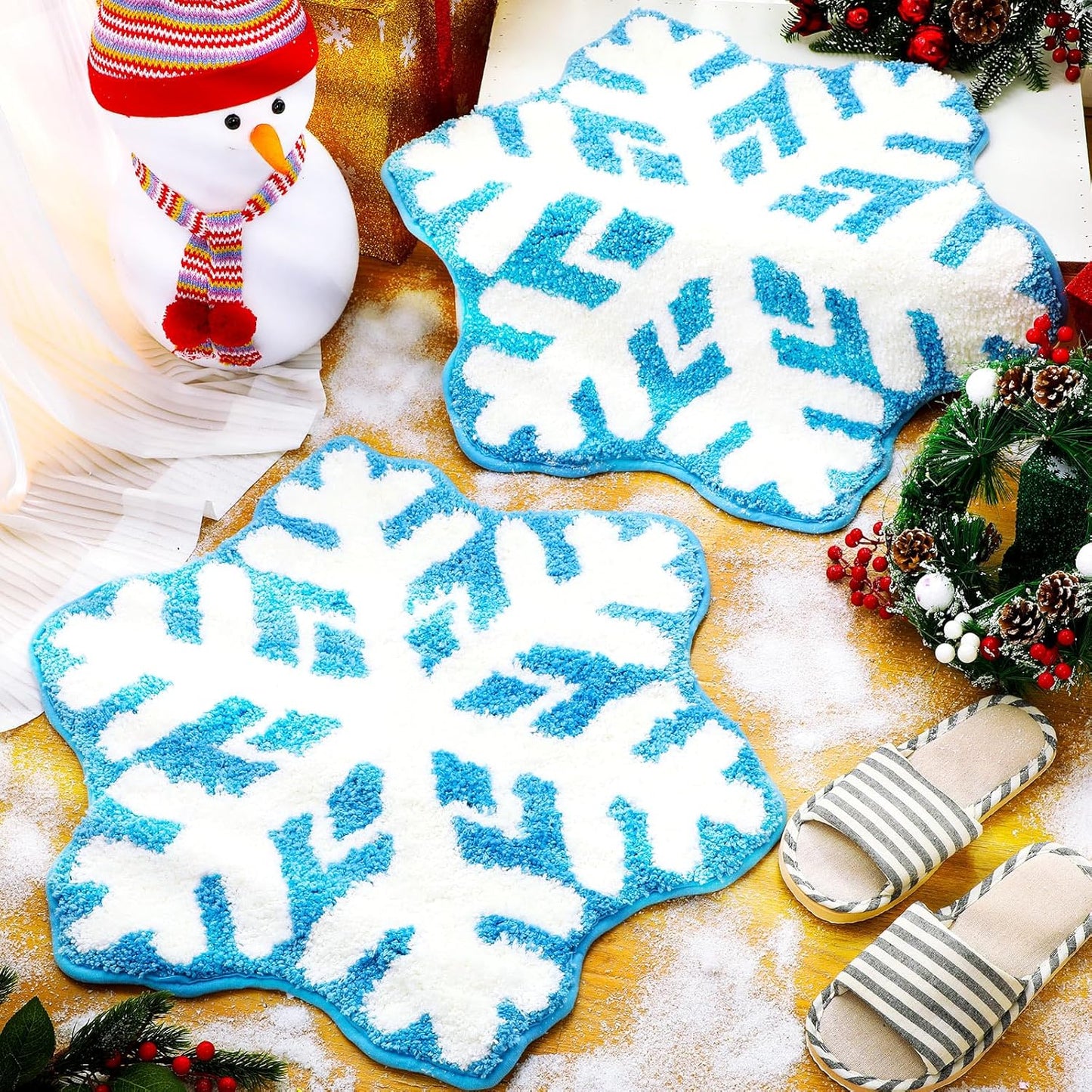 Ceenna Snowflake Rug Set for Christmas Bathroom and Home Decor