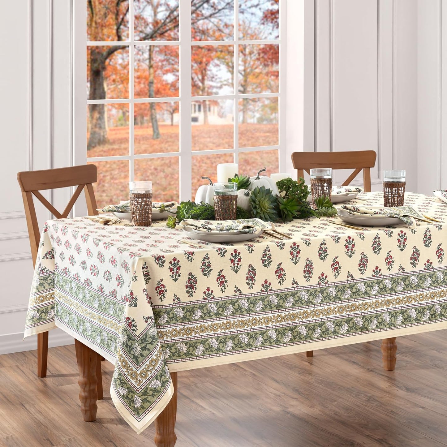 Elrene Home Fashions Nomad Harvest Block Print Tablecloth for Fall