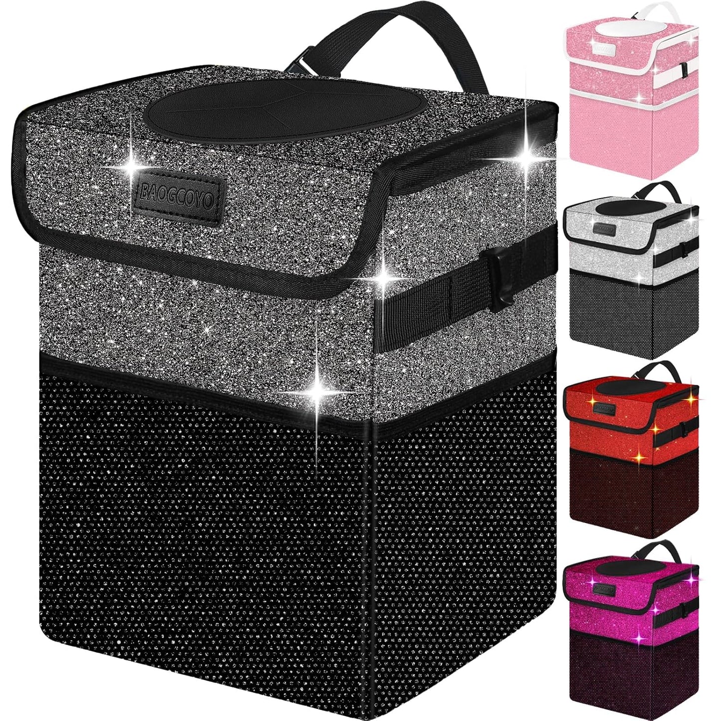 Sparkly Black Car Trash Can - Waterproof & Leakproof!
