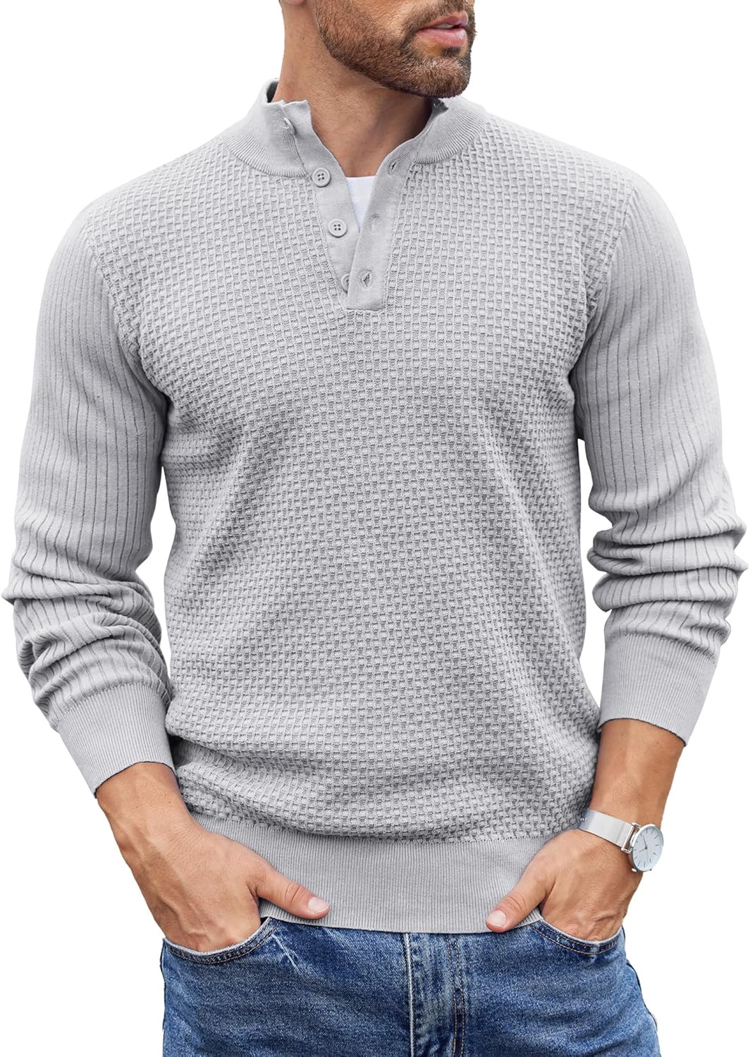 COOFANDY Men's Quarter Button Sweater for Stylish Casual Wear