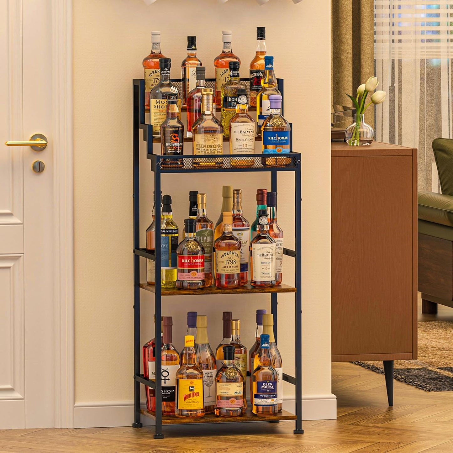 Trapezoidal Liquor Cabinet Bar for Home with Stepped Design