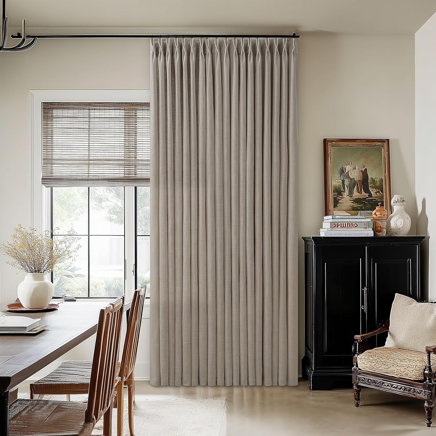 100 Inch Wide Linen Pinch Pleated Curtains for Patio Doors