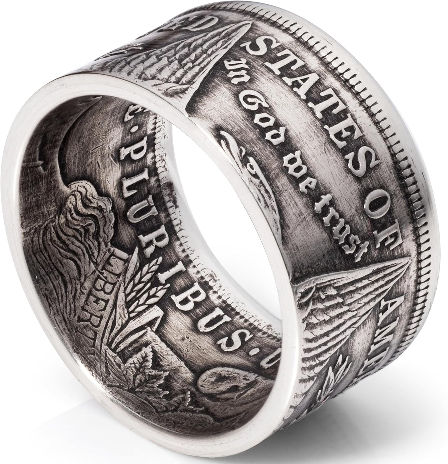 1921 Morgan Silver Dollar Ring with Unique Tails Design