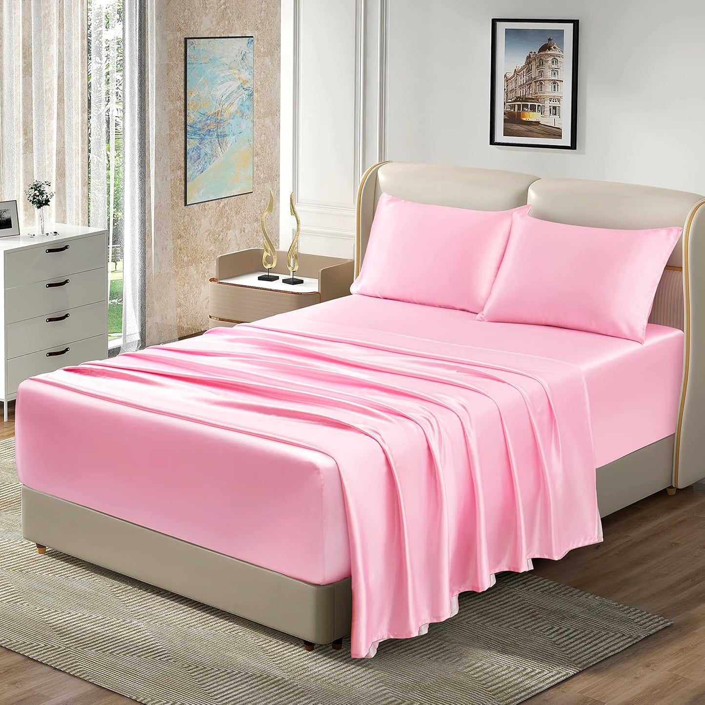 Luxurious Homiest Extra Deep Pocket Satin Sheets Queen Set