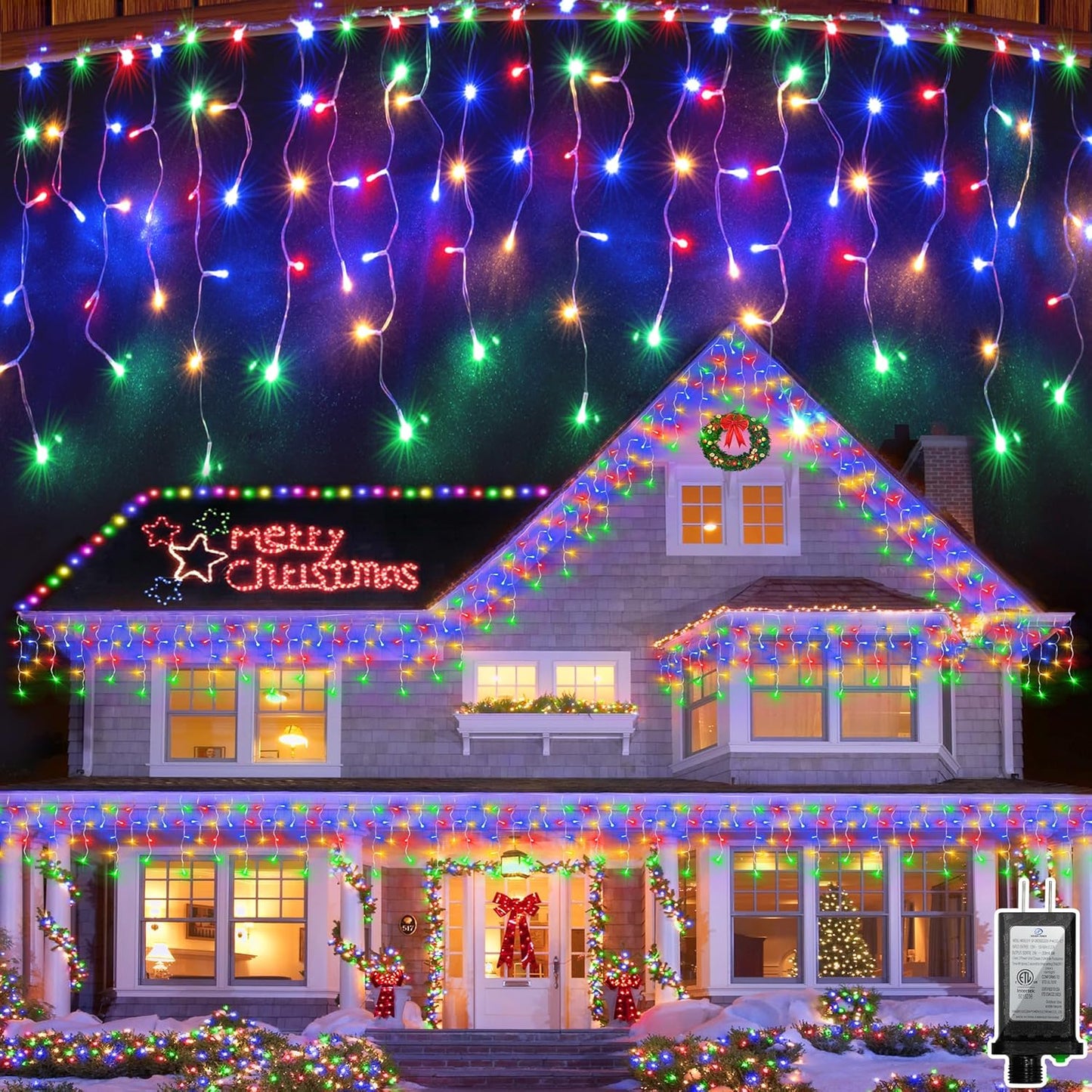 82FT LED Outdoor Christmas Lights with 180 Ice Drops for Decor