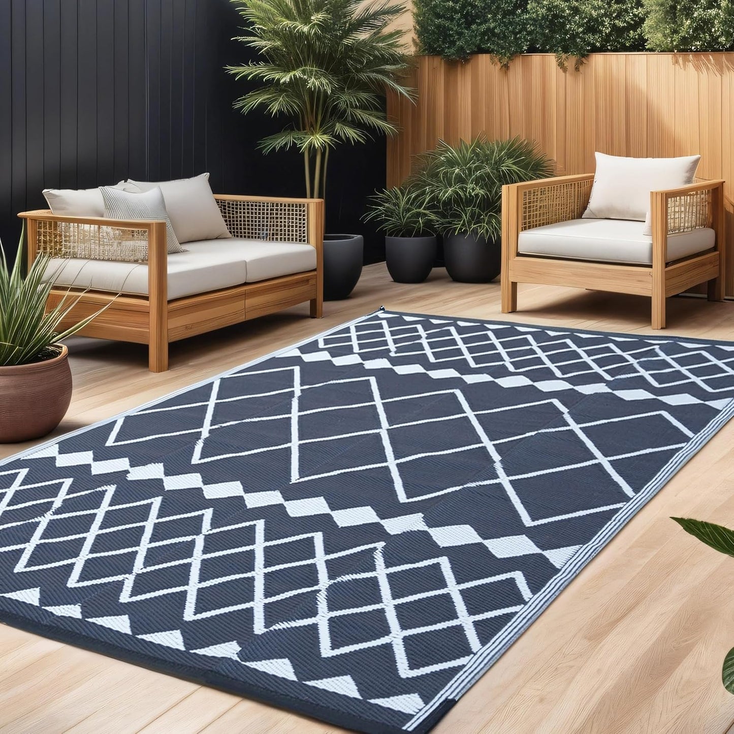 RURALITY Outdoor Rugs 9x12 for Patios, Waterproof & Reversible