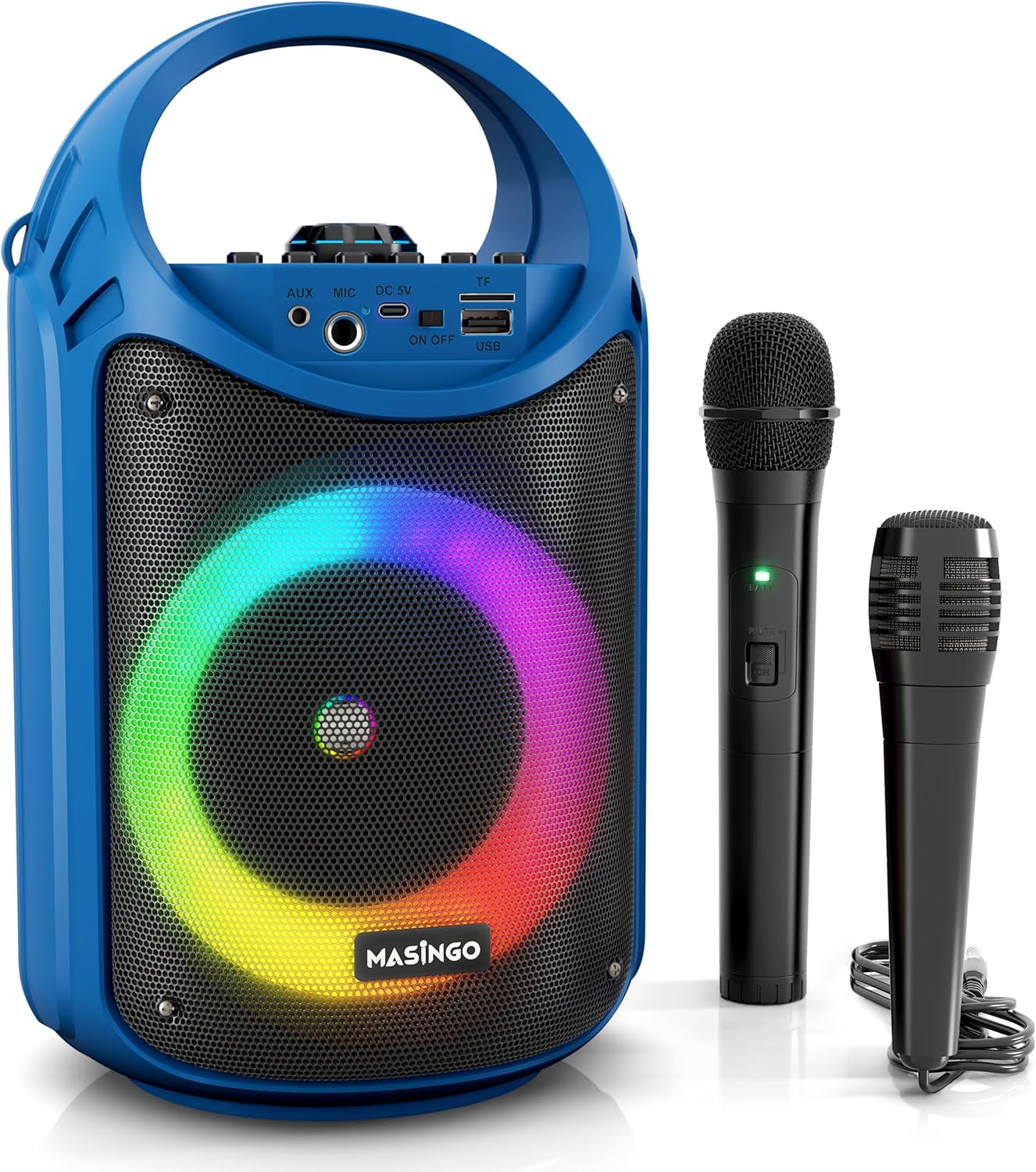 MASINGO Karaoke Machine: Wireless Mic, LED Lights, TWS