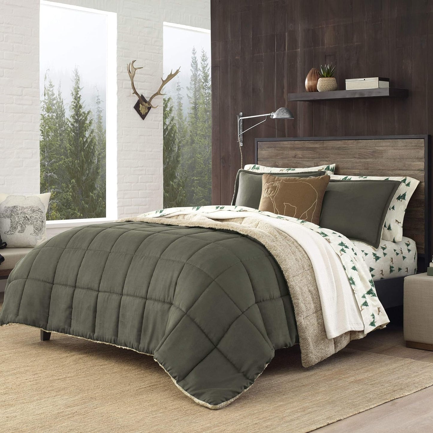 Eddie Bauer Twin Comforter Set, Cozy Reversible Sherpa Bedding