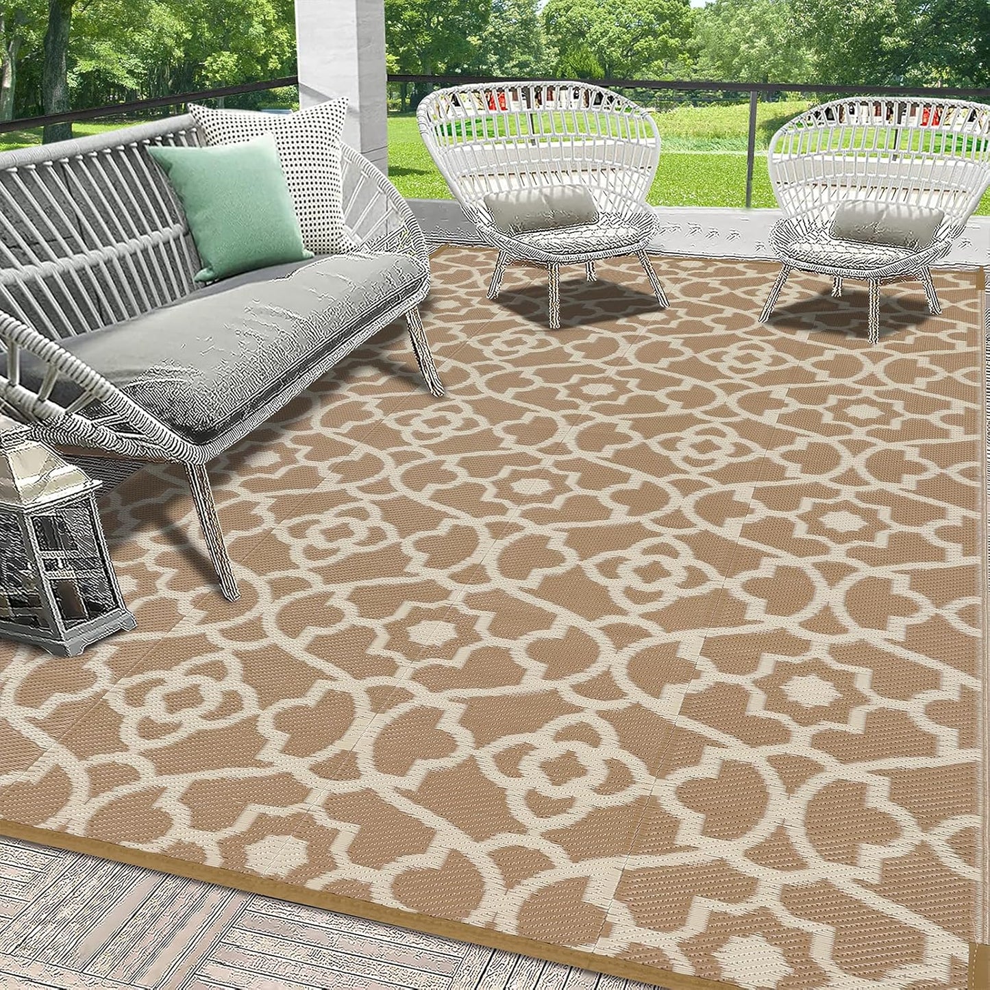 HEBE Outdoor Rug Waterproof 8x10 for Patio and Camping Use
