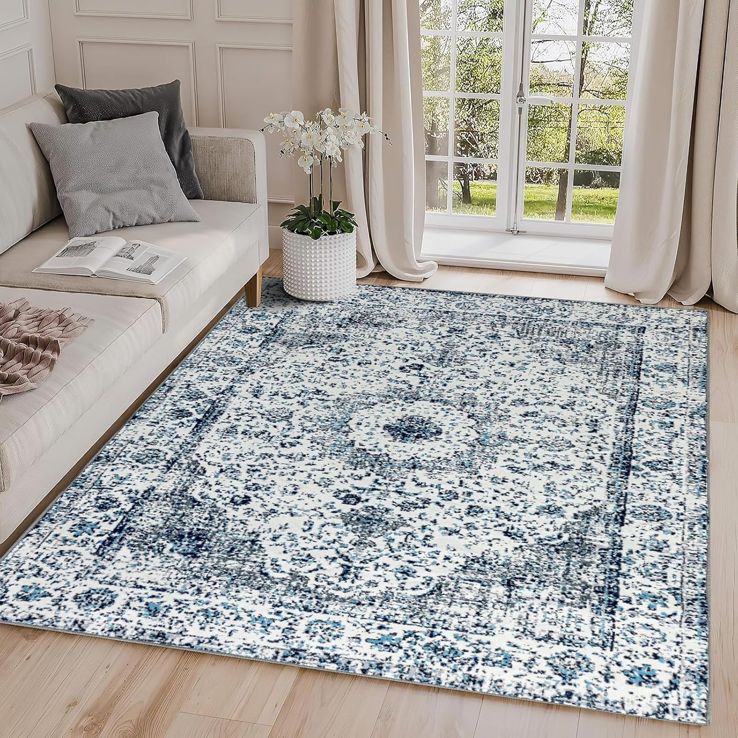 Easy-Going Large Area Rug 8x10 Washable Boho Floral Print