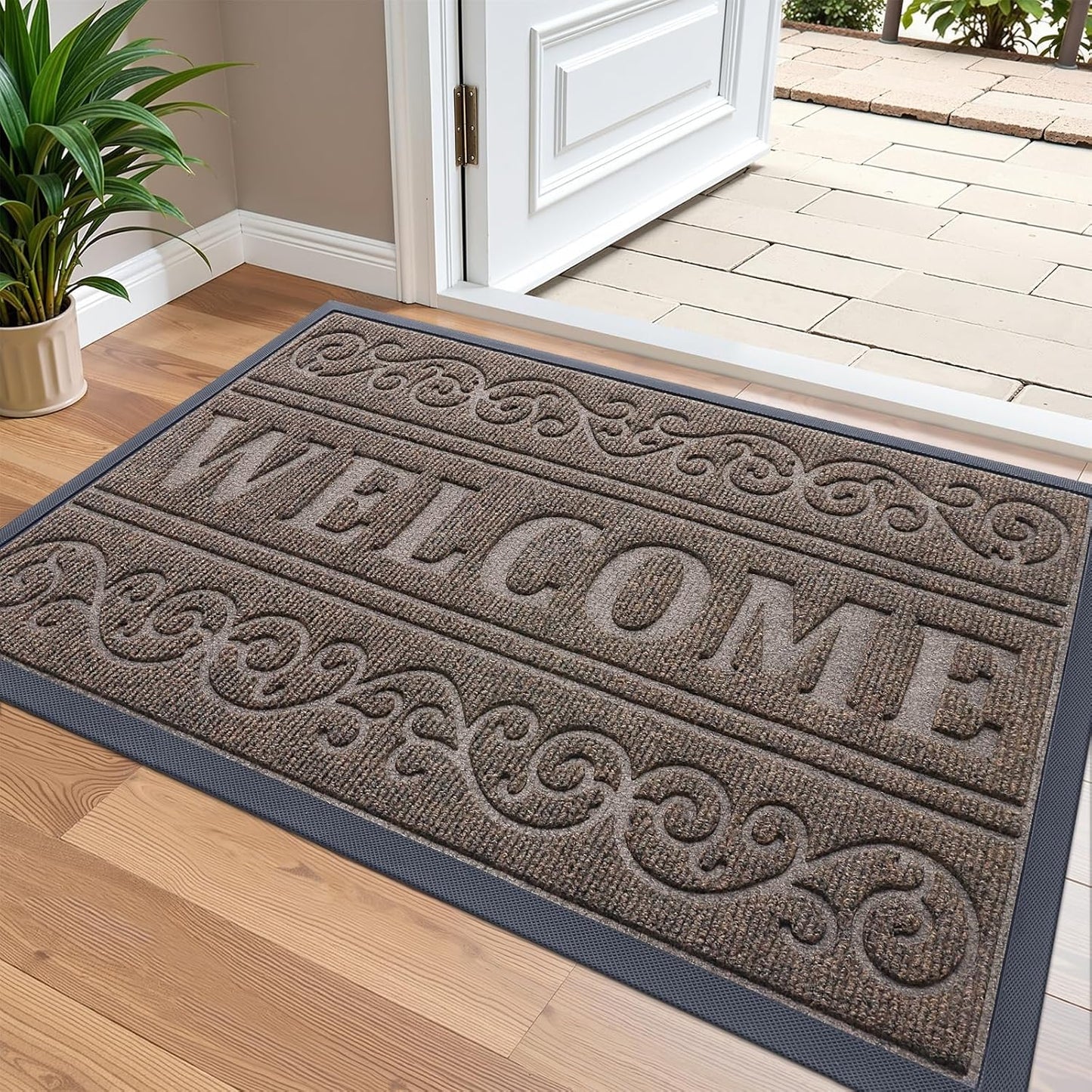 OLANLY Welcome Door Mat for Indoor Outdoor Heavy Duty Use