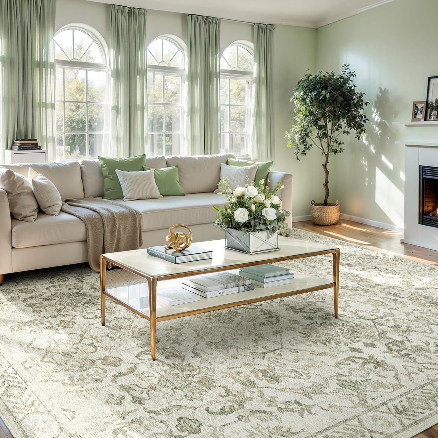 Deerly Vintage Floral Area Rug 8x10 for Living Room Soft