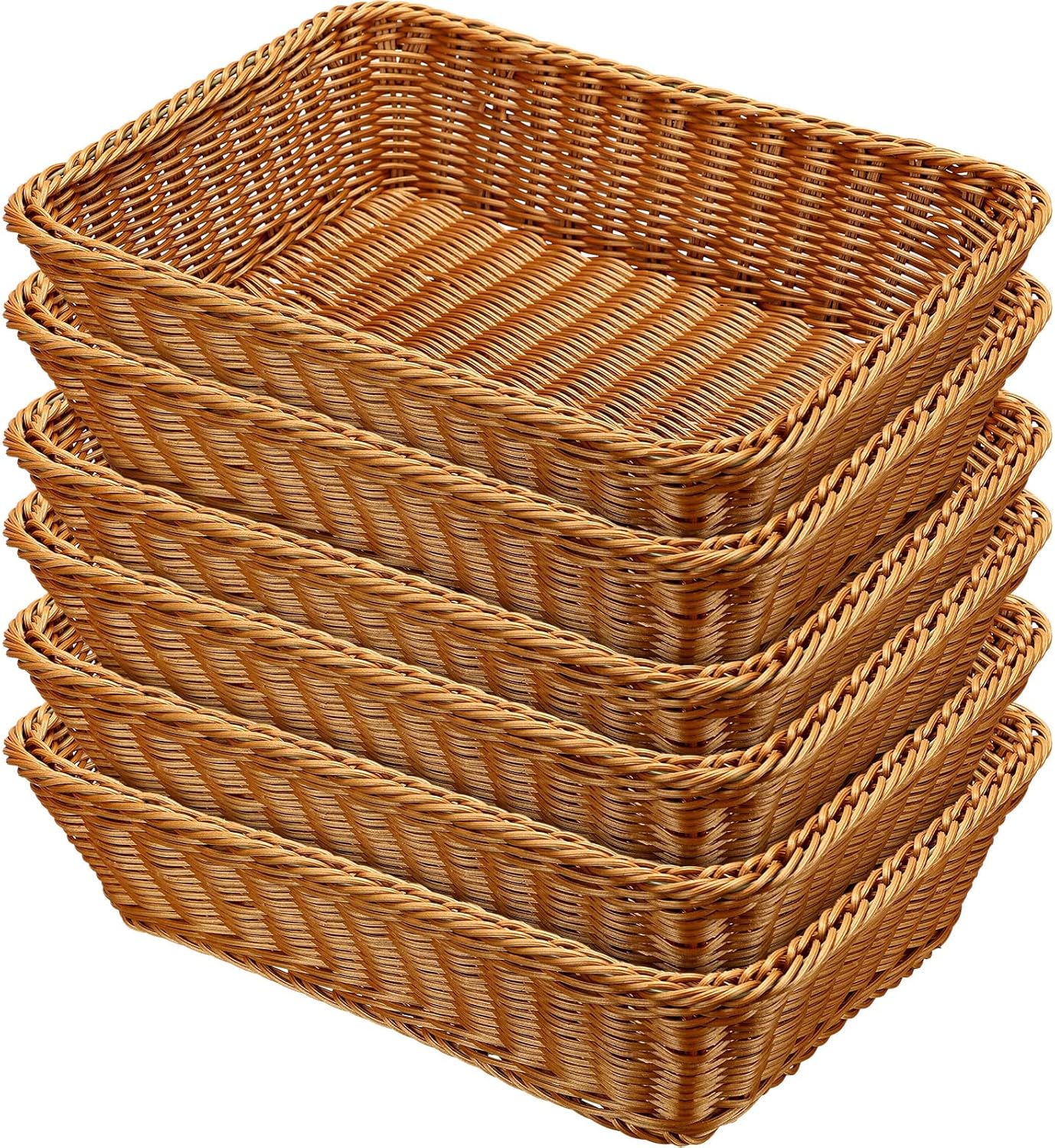 Woven Serving Baskets for Bread and Snacks - 6 Pack Set