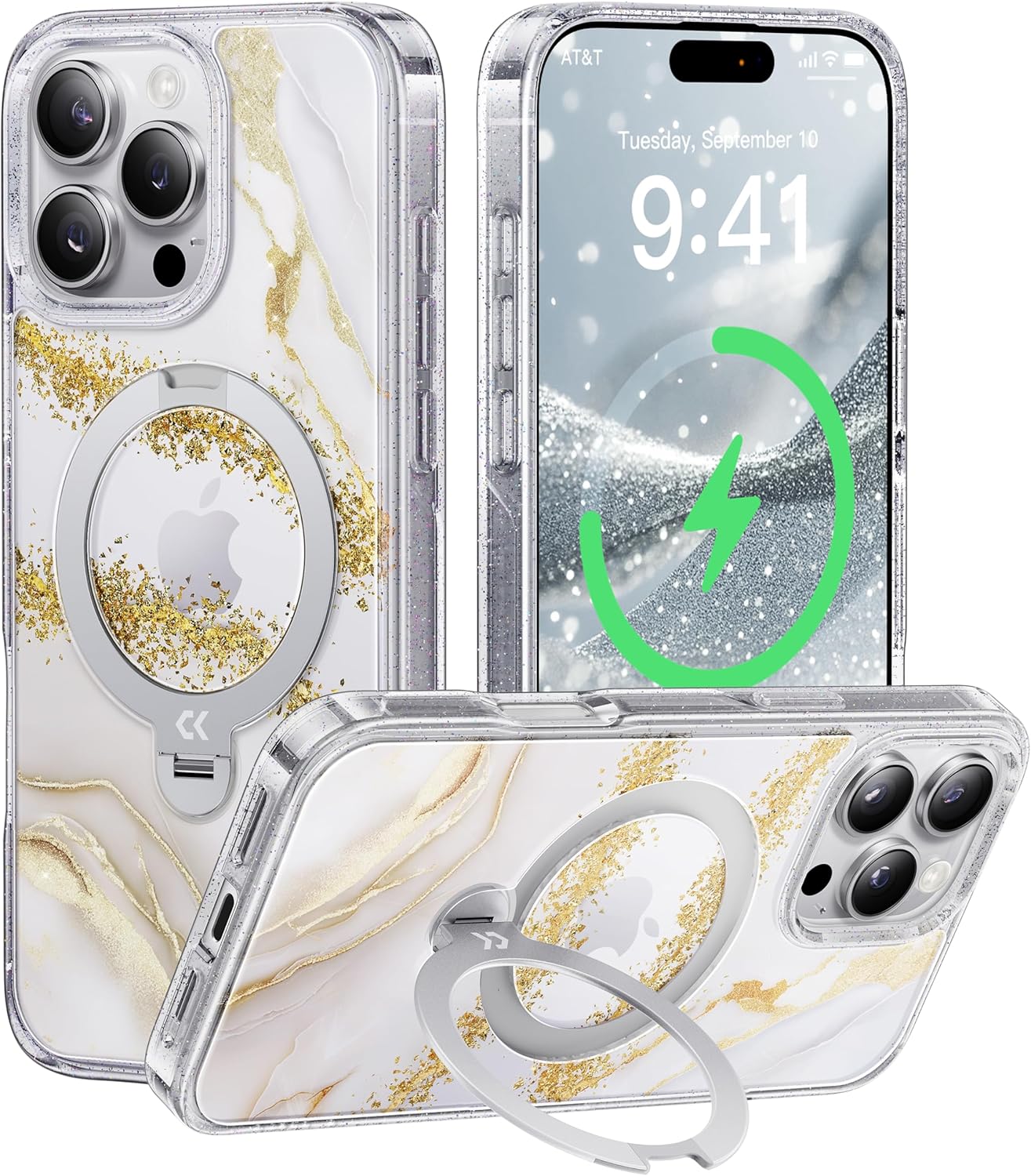 CASEKOO Marble Gold Stream 360 Spin Stand for iPhone 16 Pro Max