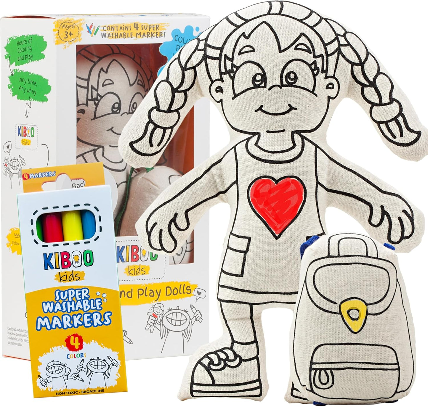 Washable Art Doll Set - Creative Play & Learning (Girl with Braids)
