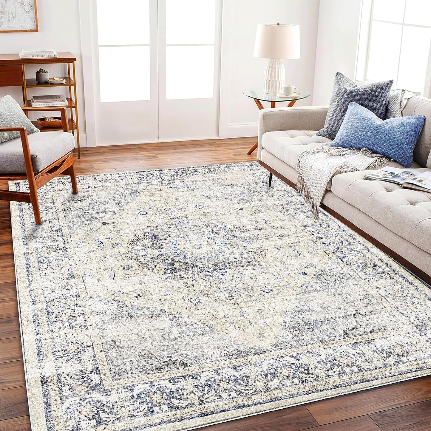 Vintage Floral Area Rug 6ftx9ft Washable Non-Slip Carpet