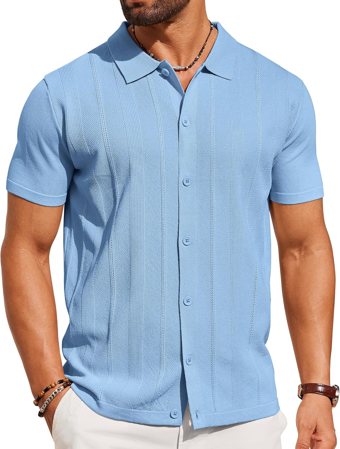 COOFANDY Mens Knit Shirt Short Sleeve for Casual Summer Style