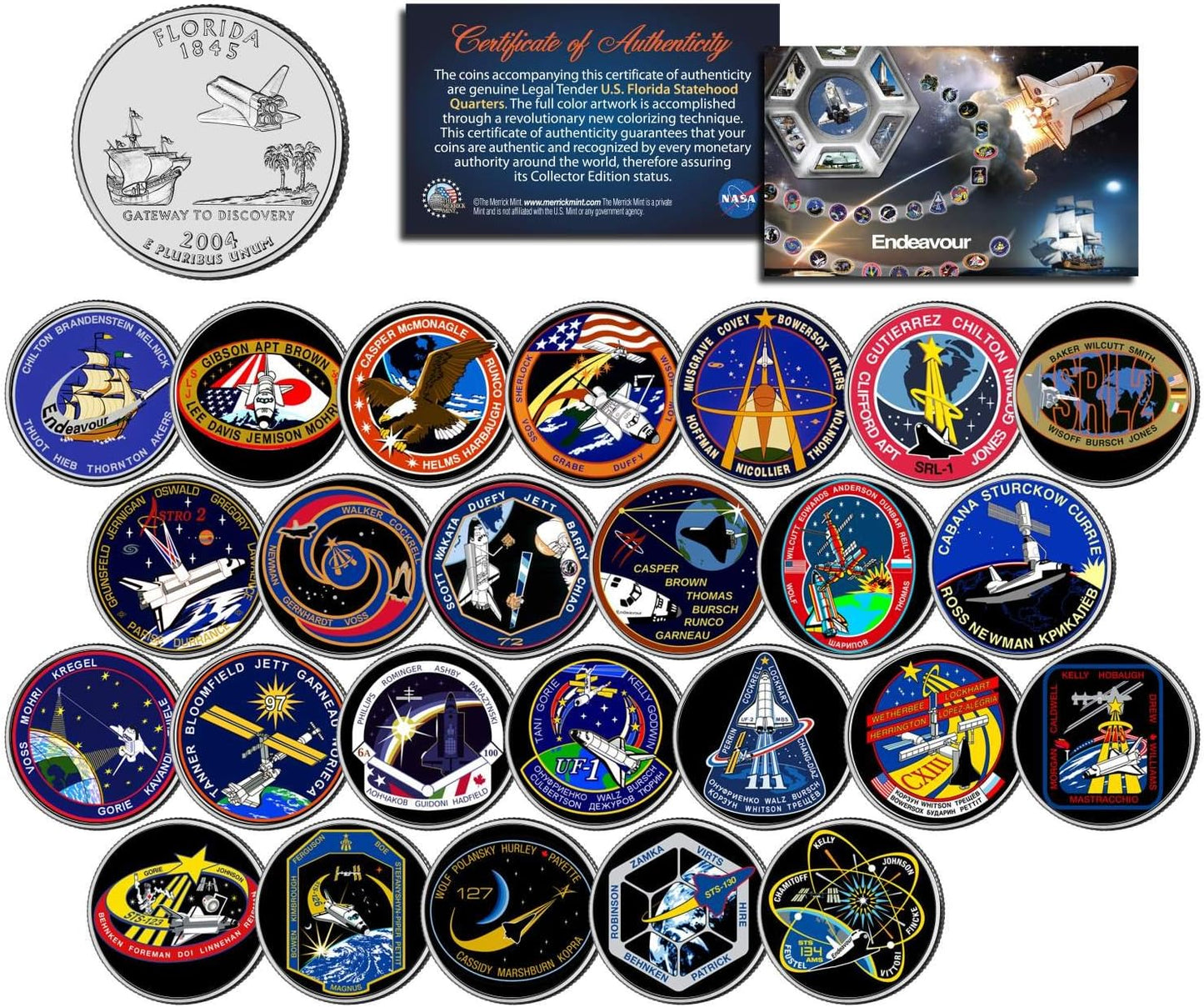 SPACE SHUTTLE ENDEAVOUR MISSIONS Colorized Florida Quarters Set