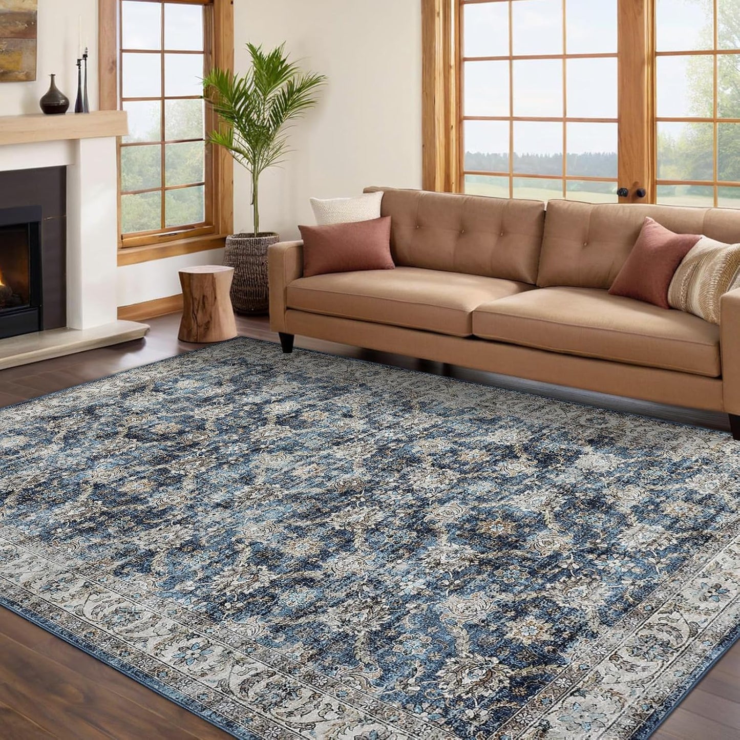 Vintage Floral Print Area Rug 5x7 for Living Room Decor