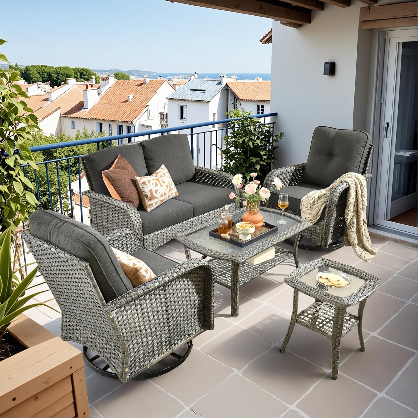 HOOOWOOO Patio Furniture Set: 5 Pieces Outdoor Conversation Set
