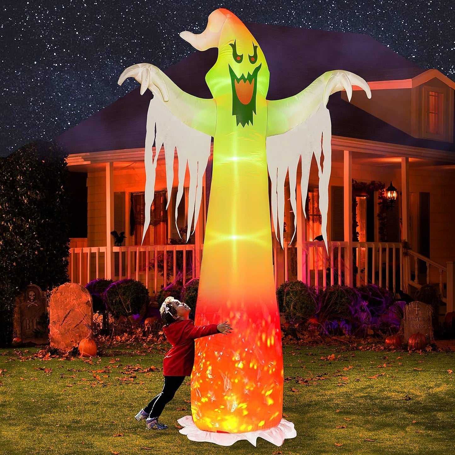 9 FT Halloween Inflatables Outdoor Ghost with LED Lights
