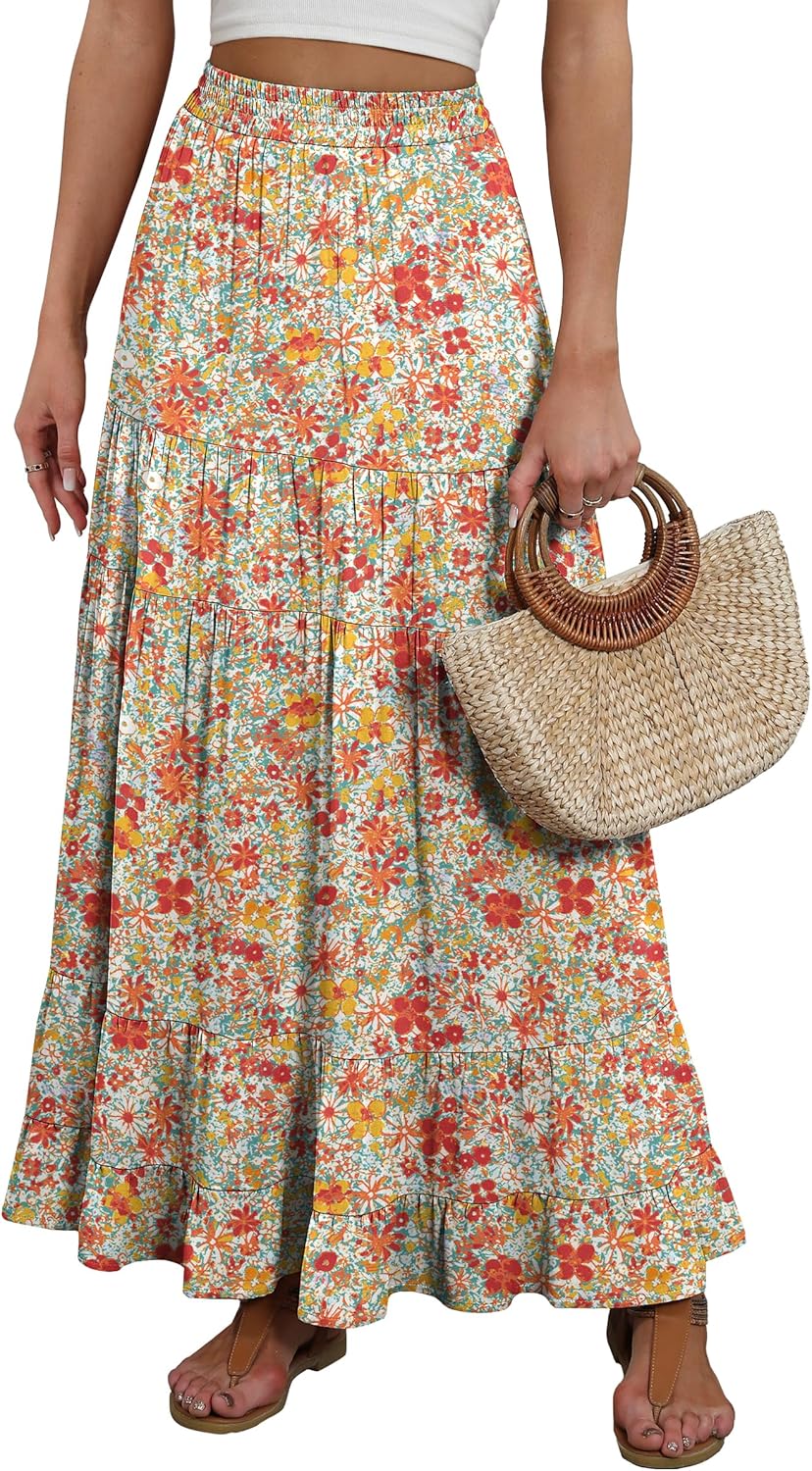 ANRABESS Womens Maxi Skirt High Waist A-line Flowy Pleated