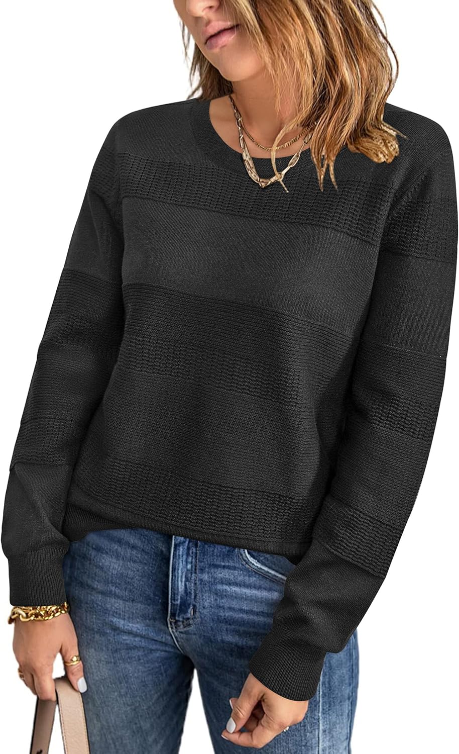 Arach&Cloz Womens Fall Sweaters 2024 Crochet Crew Neck Tops