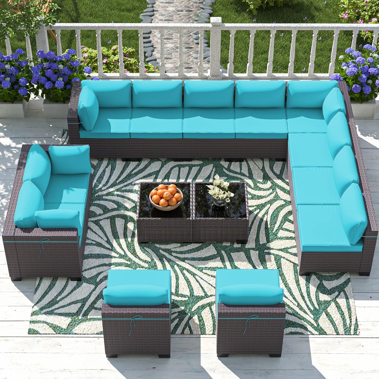 Outdoor Patio Furniture Set, 14 Pieces Sectional Sofa for Comfort