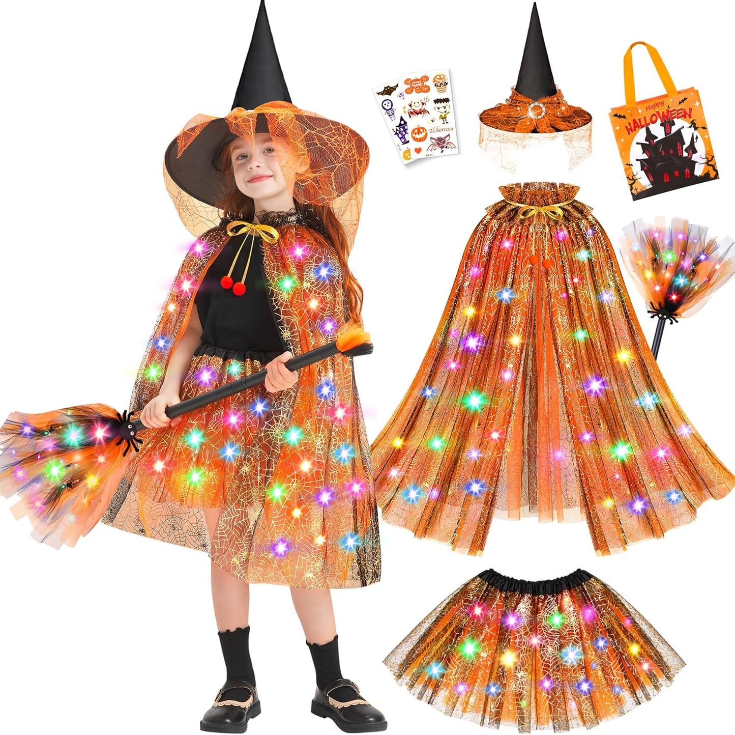 Light Up Witch Costume for Girls - Magical Halloween Dress Up