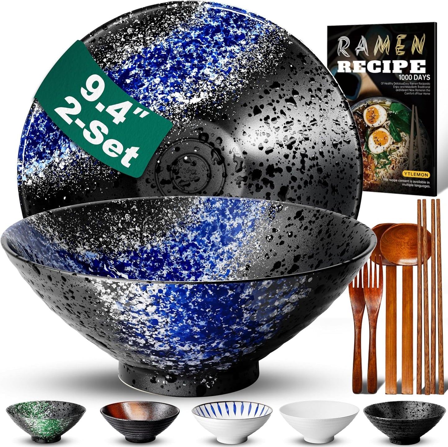 9.4Inch Ceramic Ramen Bowl Set for Noodles and Salads