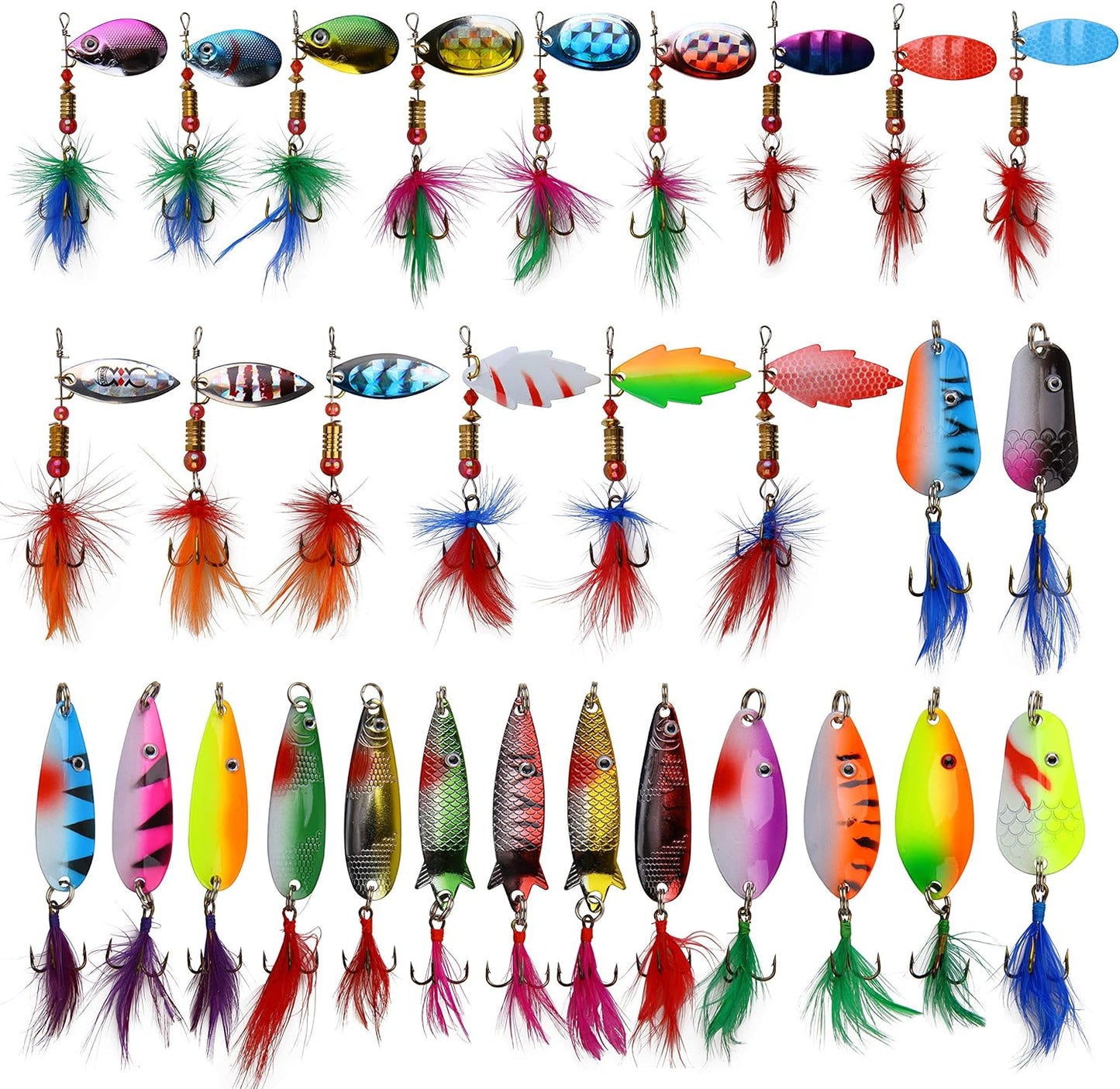 SILANON Rooster Bait Spinner Lures - 30pcs Metal Spoons for Versatile Fishing!
