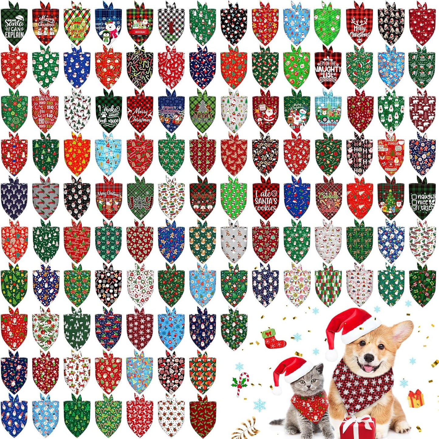 120 Pcs Christmas Dog Bandanas for Small Medium Large Pets