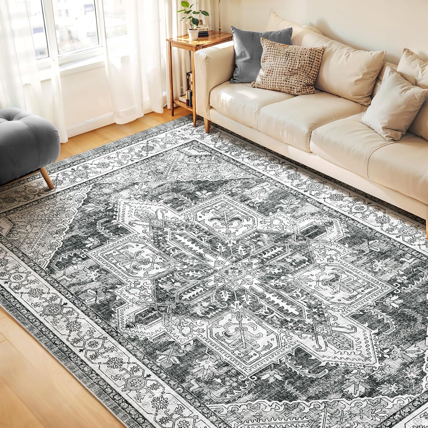 WITSHOCK 8x10 Washable Area Rug: Soft Non-Slip Boho Design
