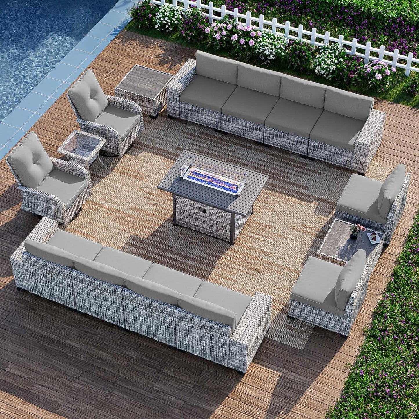16-Piece Outdoor Patio Furniture Set with Fire Pit Table
