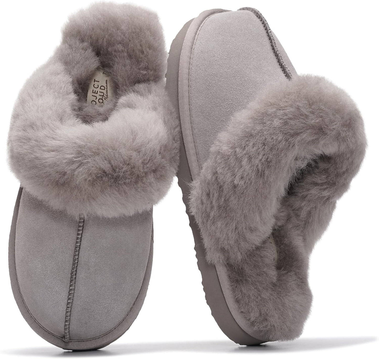 Project Cloud Genuine Leather Slippers with Cozy Fur Lining