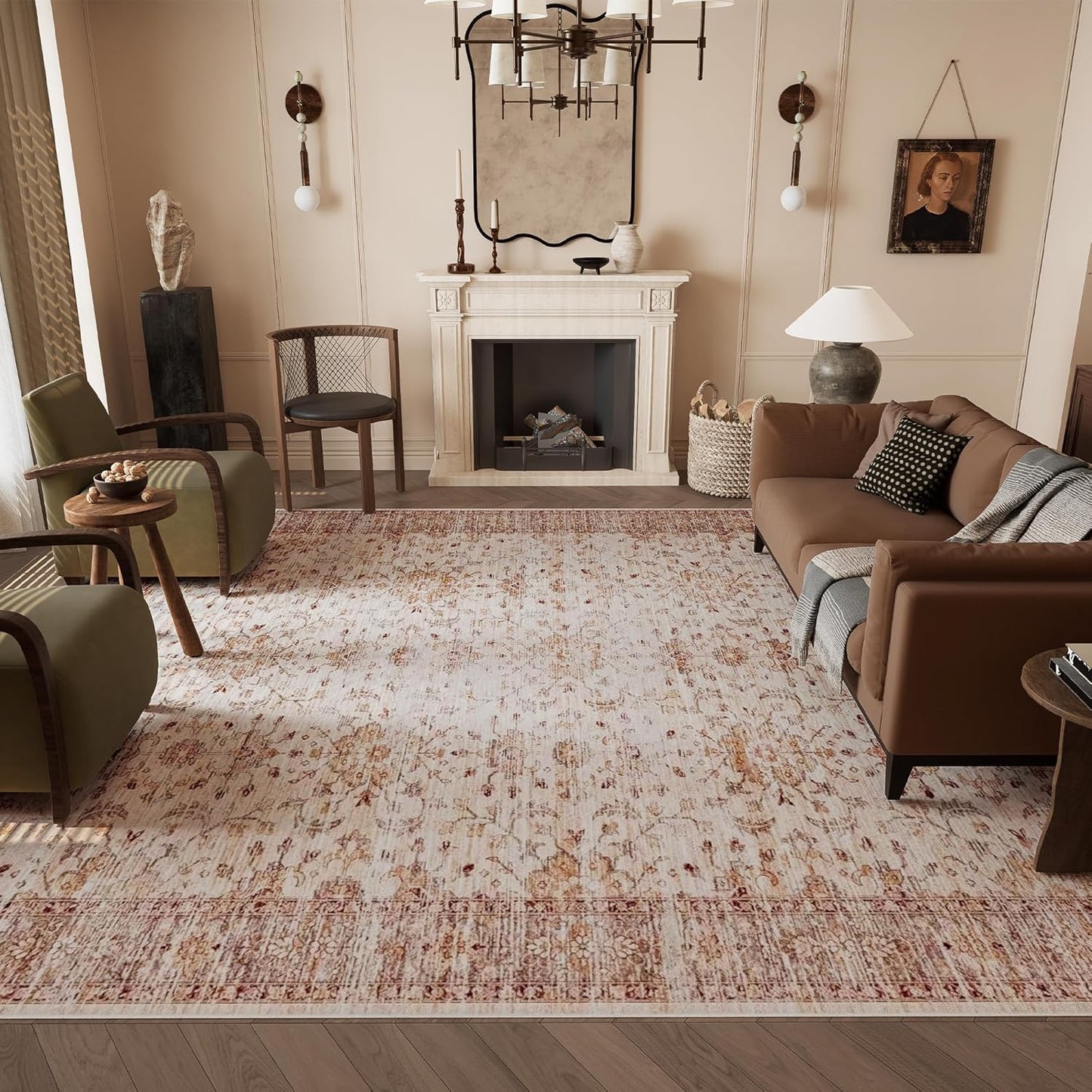 Vintage 8x10 Washable Area Rug with Non-Slip Backing for Safety