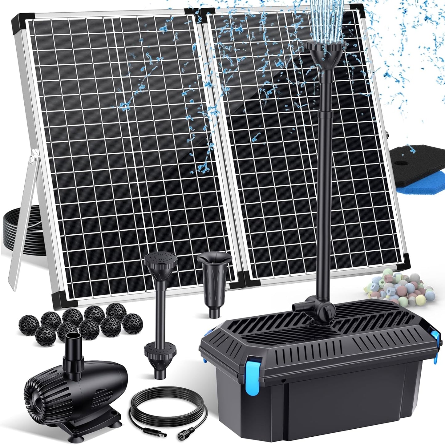 70W Solar Pond Filter with Fountain Pump for Outdoor Ponds