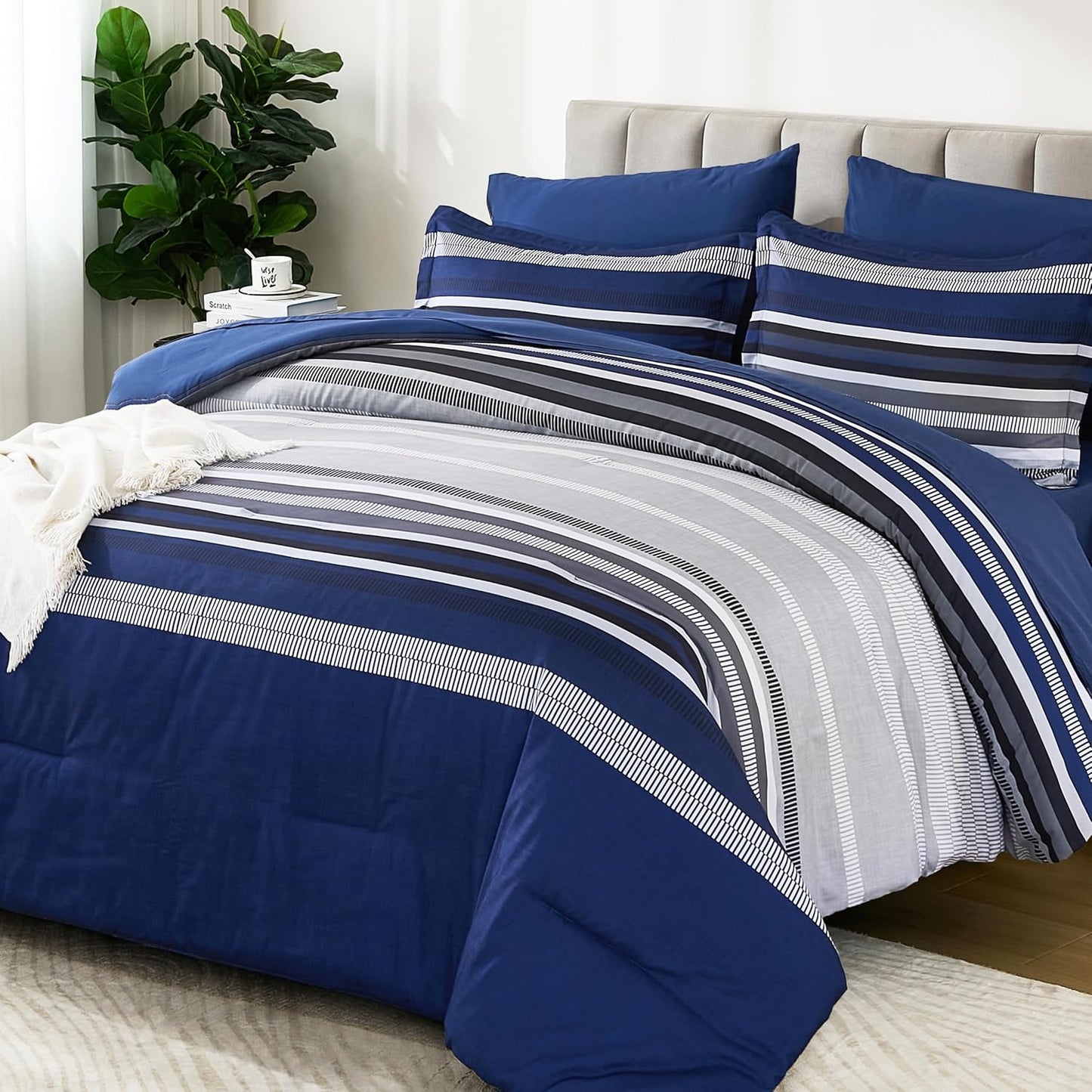 Dobuyly Navy Blue King Size Comforter Set for Cozy Bedrooms
