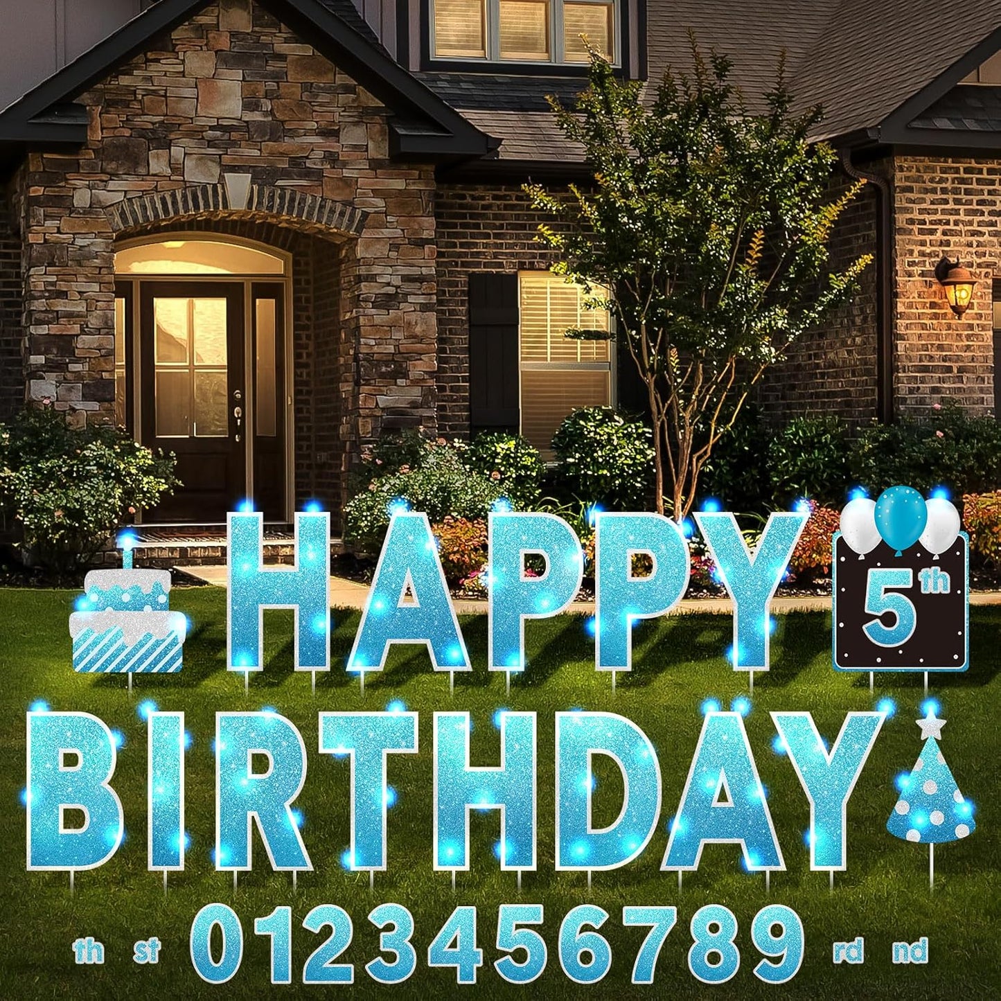 Yerliker 16 Pcs Happy Birthday Yard Signs with LED Lights