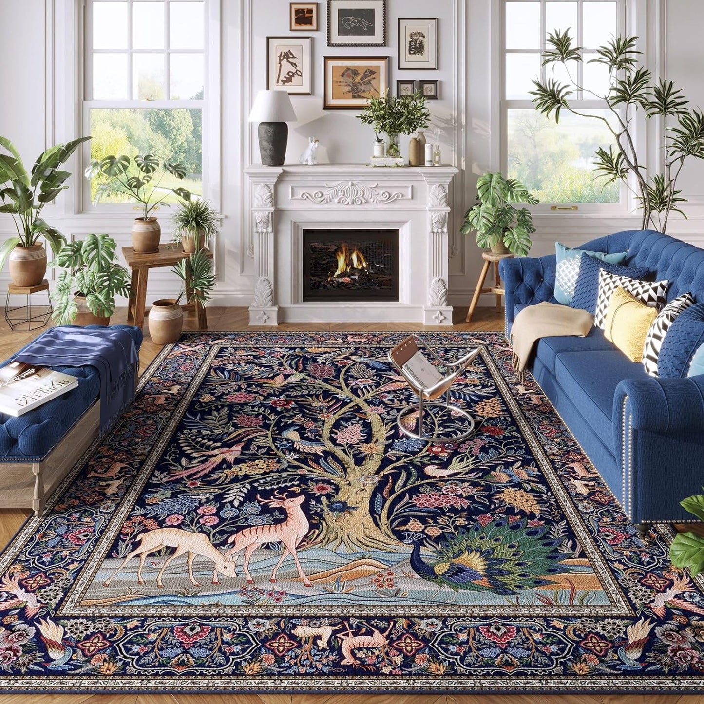 Vibrant Tree of Life Area Rug for Bedroom and Dining Room