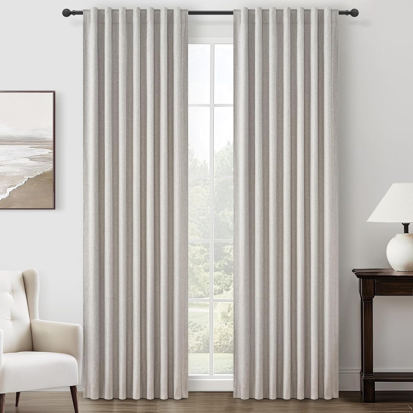 Pleat Linen Blend Room Darkening Curtains for Living Room