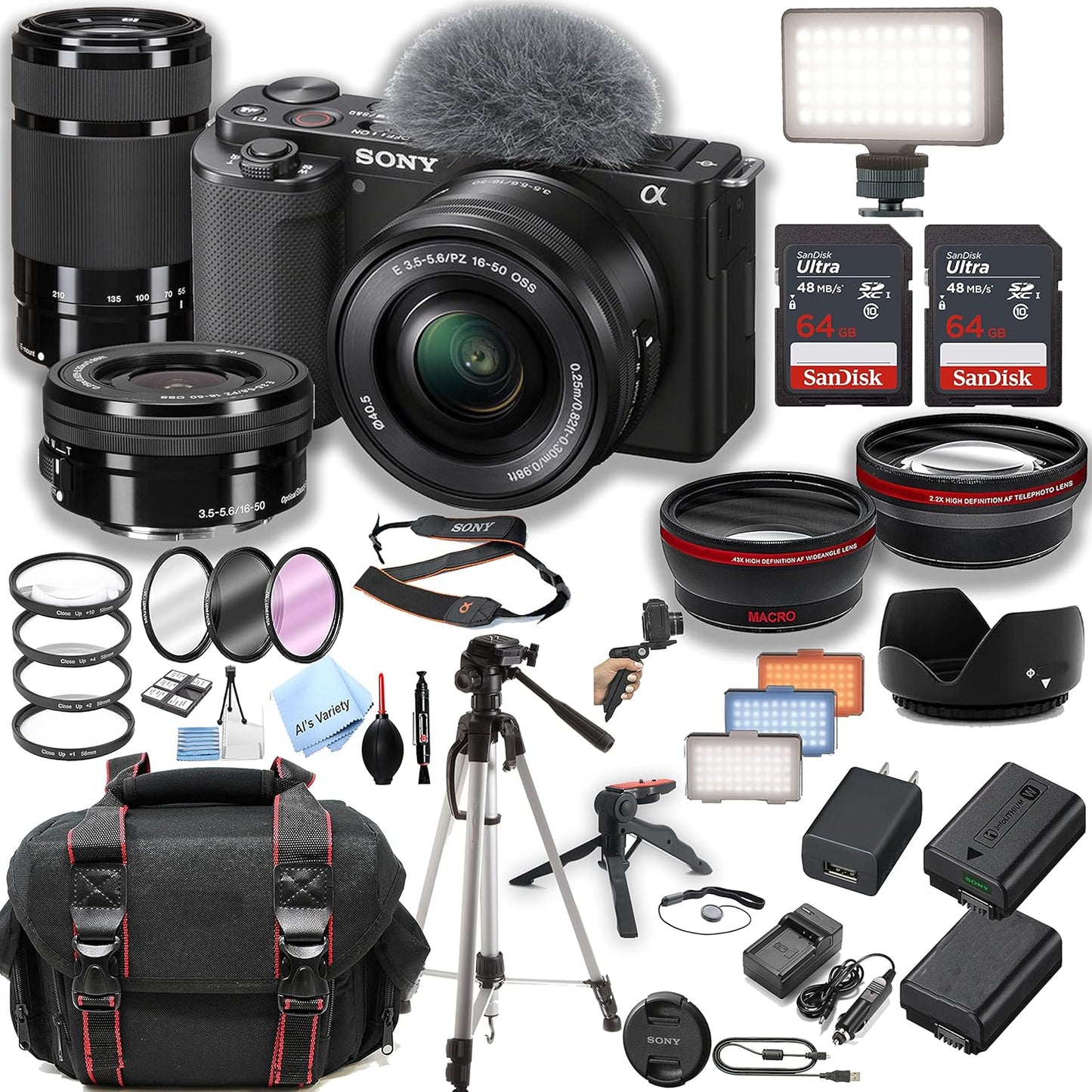 Sony ZV-E10 Mirrorless Camera Bundle with Lenses and Accessories