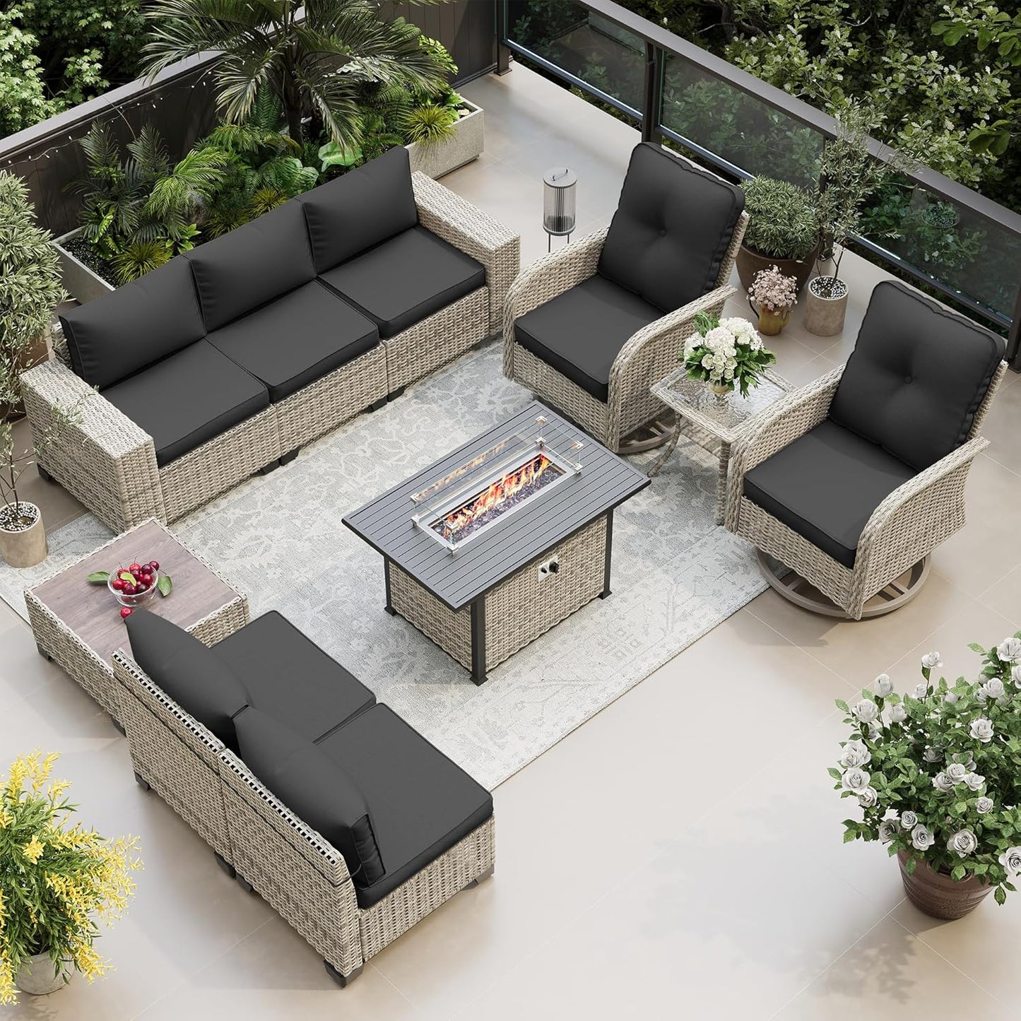 10-Piece Outdoor Patio Furniture Set with Fire Pit Table