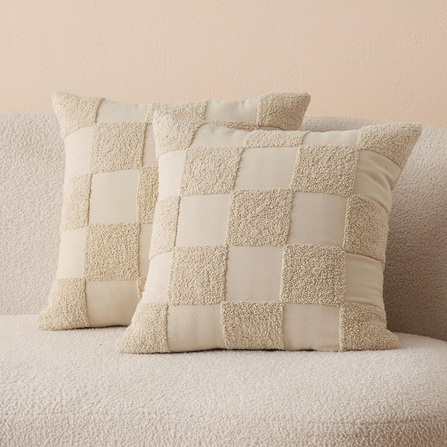 Double Stitch Checkered Throw Pillow Covers for Modern Decor