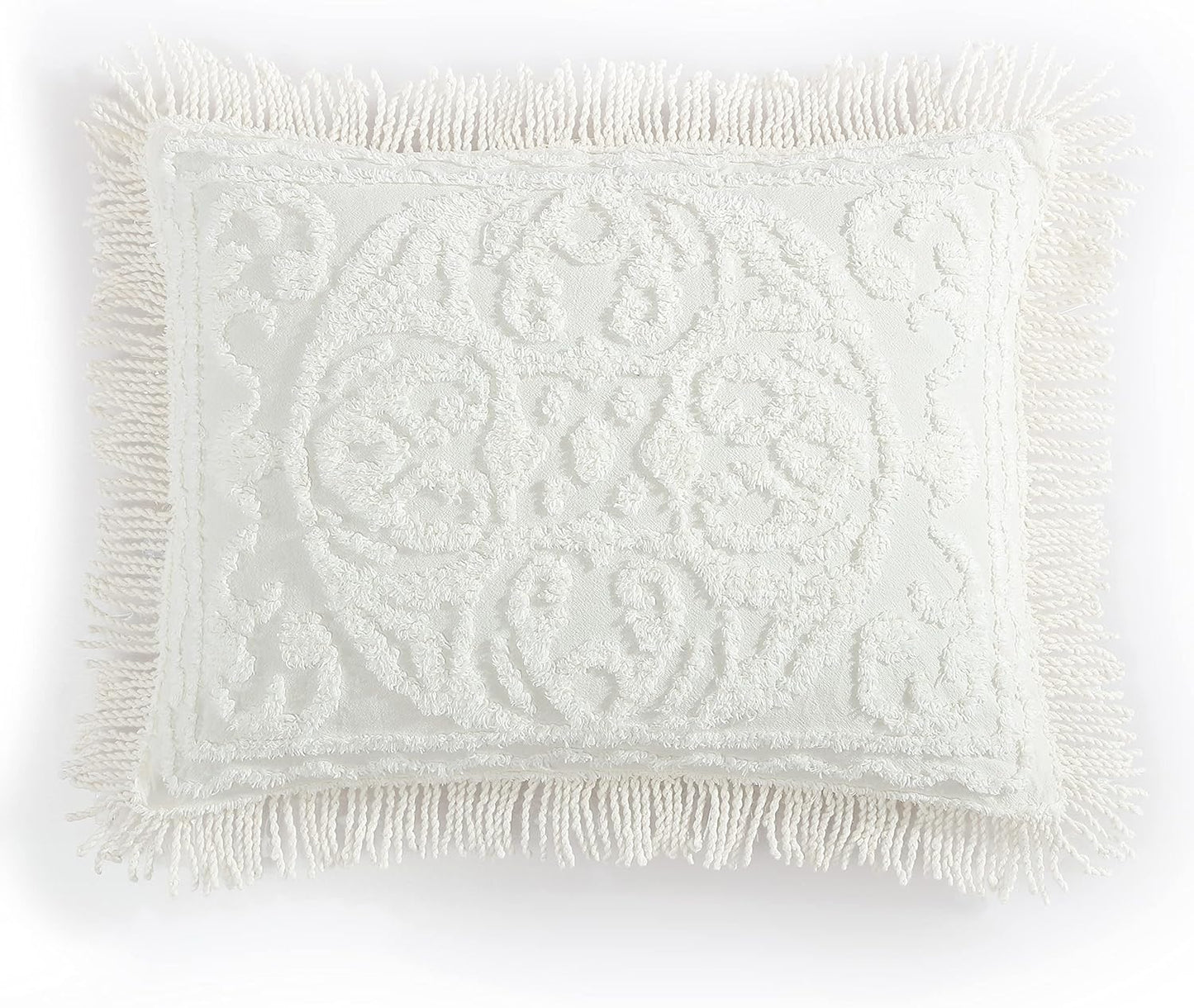 Medallion Chenille Bedspread and King Sham in Ivory Color
